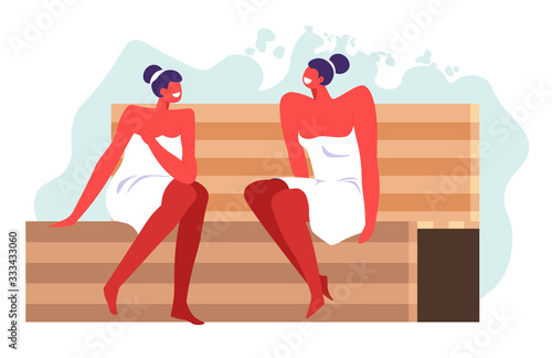 Women relaxing in hot sauna or spa vector