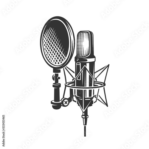 Podcast. Retro microphone. Vector illustration.