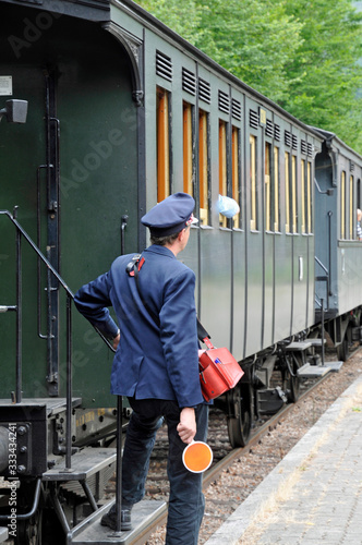 kuckucksbähnel im bahnhof elmstein, schaffner photo