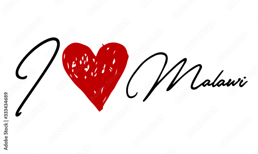 I love Malawi Red Heart and Creative Cursive handwritten lettering on white background. I love Malawi Red Heart and Creative Cursive handwritten lettering on white background.