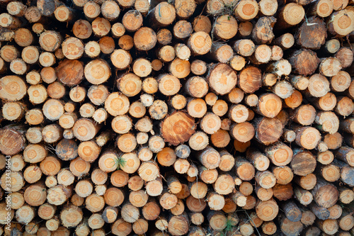 Pile of cut wood and evenly stacked  background