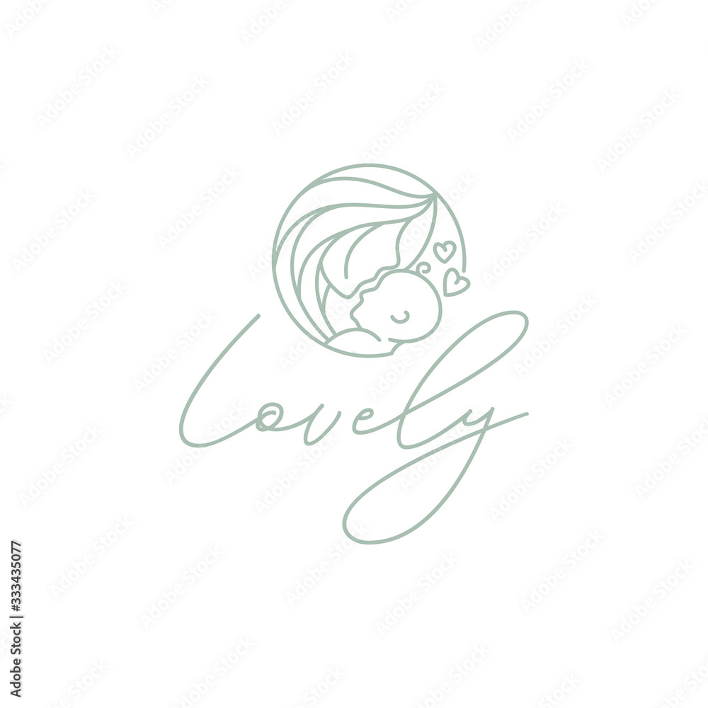 Obraz premium Beauty Mom Mother Mommy Woman with Baby for Nursing love affection logo design
