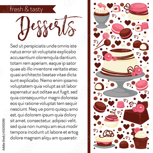 Sweetness cooking book with recipe page template and chocolate cake vector