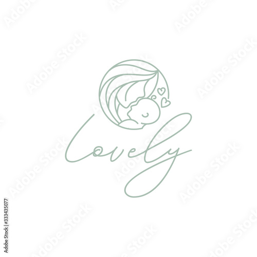 Beauty Mom Mother Mommy Woman with Baby for Nursing love affection logo design