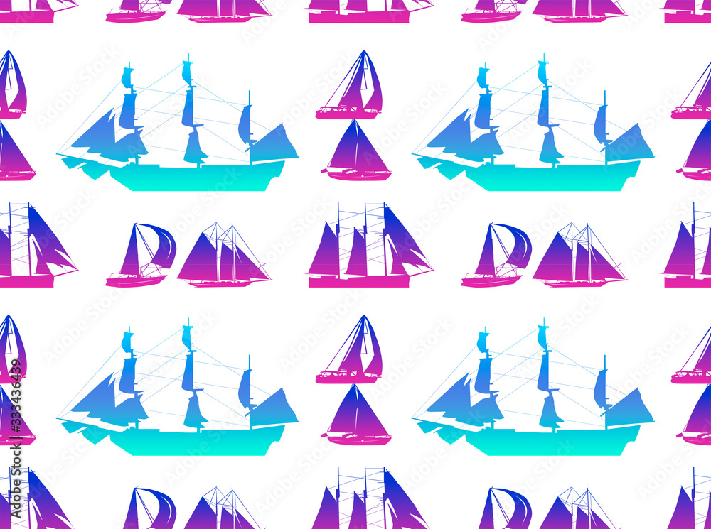 Image without seams. Ships of different types. Pattern consisting of drawings. The image is in the background.