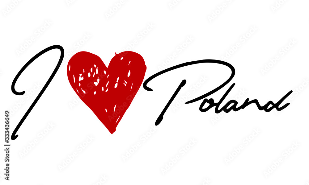 I love Poland Red Heart and Creative Cursive handwritten lettering on white background. I love Poland Red Heart and Creative Cursive handwritten lettering on white background.