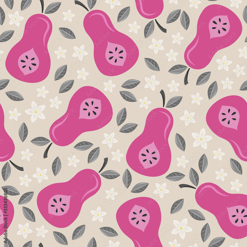 Pear fruit seamless vector pattern Pear fruit seamless vector pattern