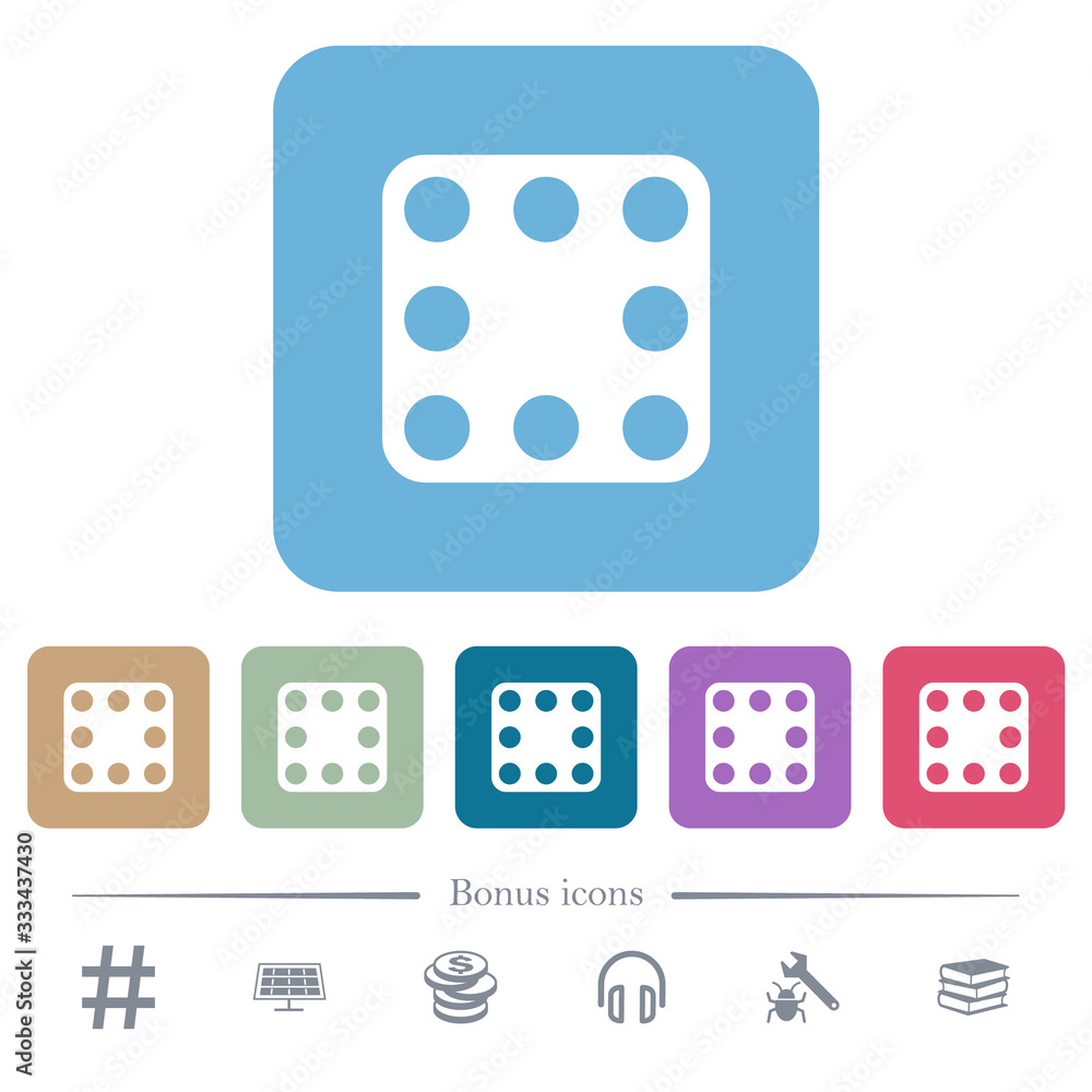 Domino eight flat icons on color rounded square backgrounds Domino eight flat icons on color rounded square backgrounds