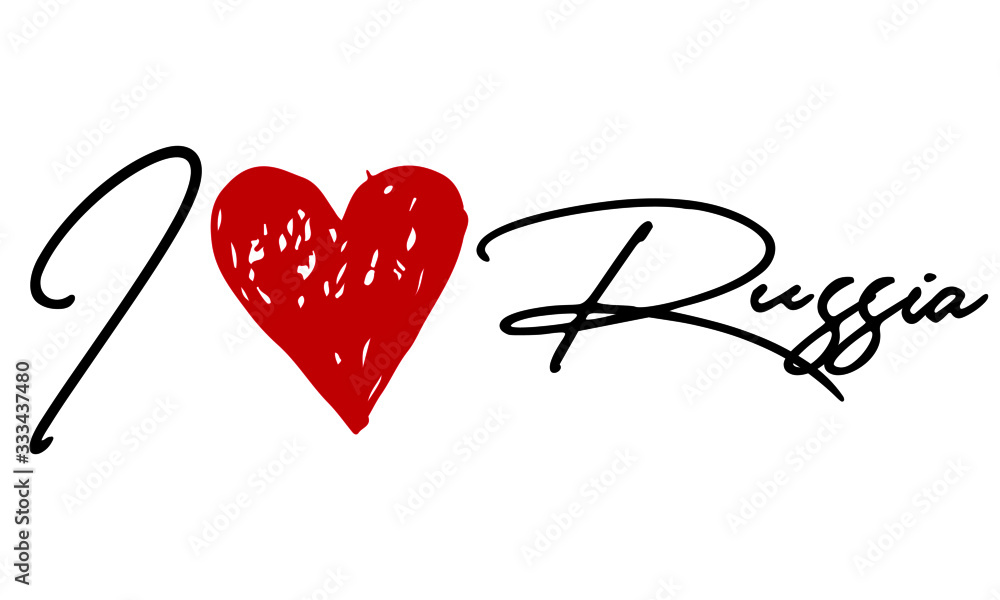 I love The Russia Red Heart and Creative Cursive handwritten lettering on white background.