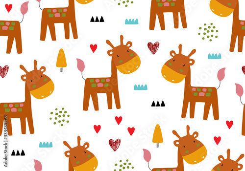 Fototapeta Naklejka Na Ścianę i Meble -  Giraffe pattern, background with tropical animal.
