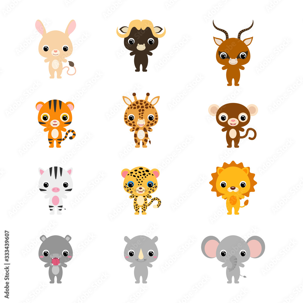 Obraz premium Cute cartoon african animals illustration for children. Flat vector stock illustration