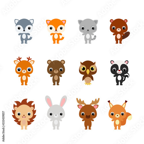 Cute cartoon forest animals illustration for children. Flat vector stock illustration