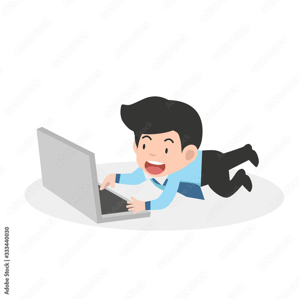 businessman looking into a laptop and lying Vector