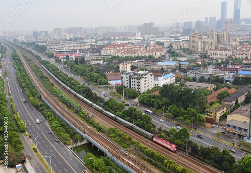 A train is about to enter Wuxi railway station on the busy Beijing Shanghai line