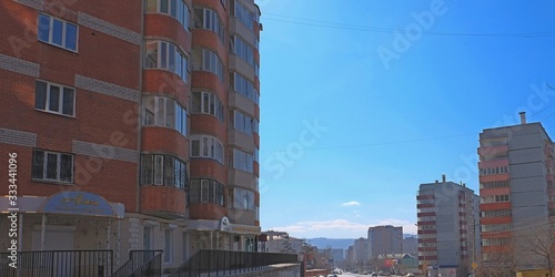 Houses and buildings on Shilova street in the city of Chita. Russia. Taken on 03.16.2020.