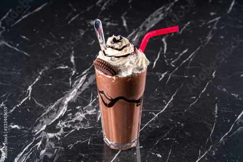 Chocolate milkshake with oreo stock photo