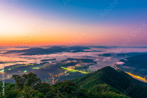 The fog floats over the river at yangsuri.seoul korea