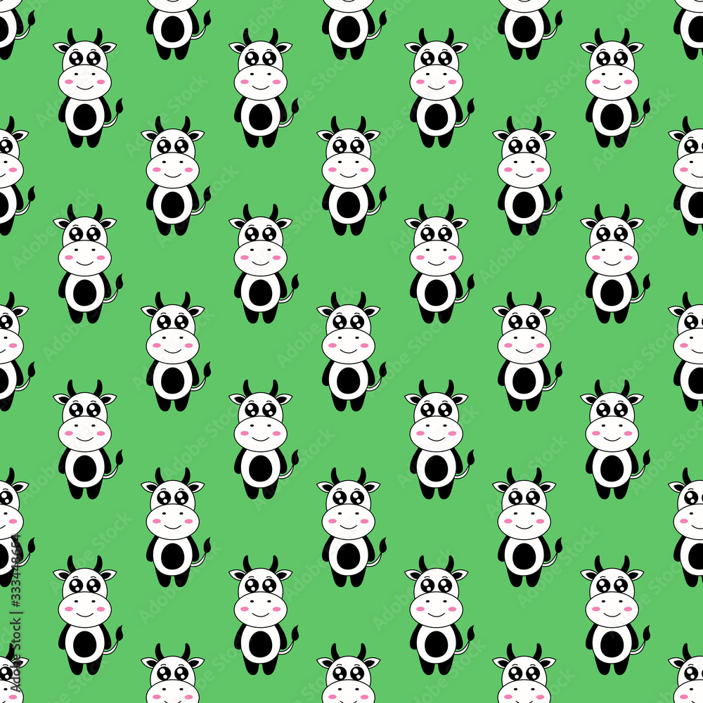 Obraz premium Seamless pattern cute cow cartoon .vector and illustration