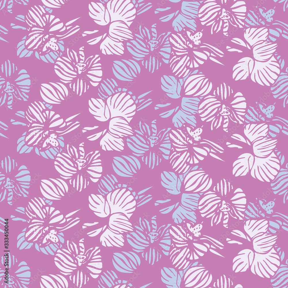Violet orchids striped seamless vector pattern. Decorative girly surface print design with tropical flowers. For fabrics, backgrounds, cards, invitations, gift wrap, scrapbook paper, and packaging. Violet orchids striped seamless vector pattern. Decorative girly surface print design with tropical flowers. For fabrics, backgrounds, cards, invitations, gift wrap, scrapbook paper, and packaging.