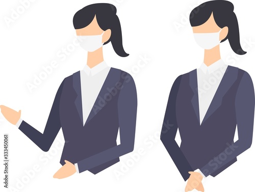 マスク　着用　女性　スーツ　ビジネス　黒髪　感染予防　ウィルス