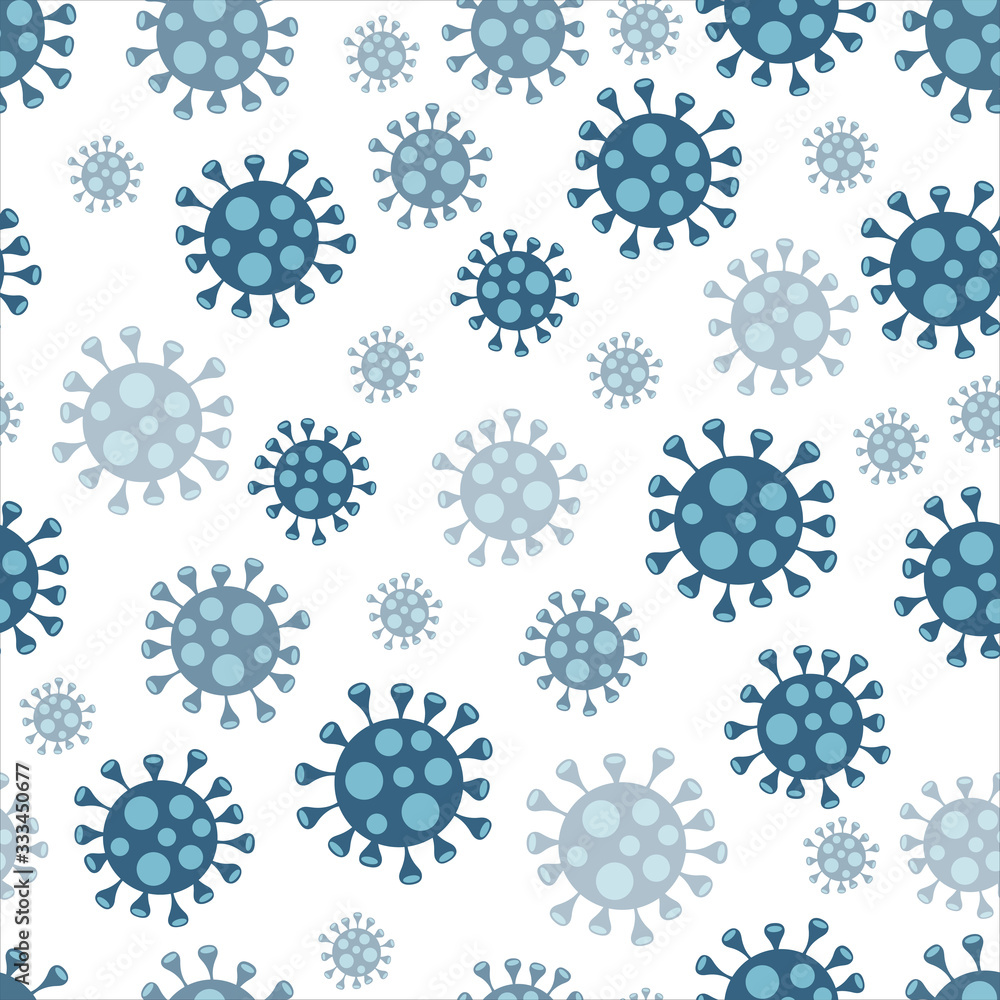 Coronavirus Seamless Pattern. Background With Corona virus Bacterias. 2019-nCoV epidemic of pneumonia symbol. Vector illustration for science and medical use, web, banner, poster.