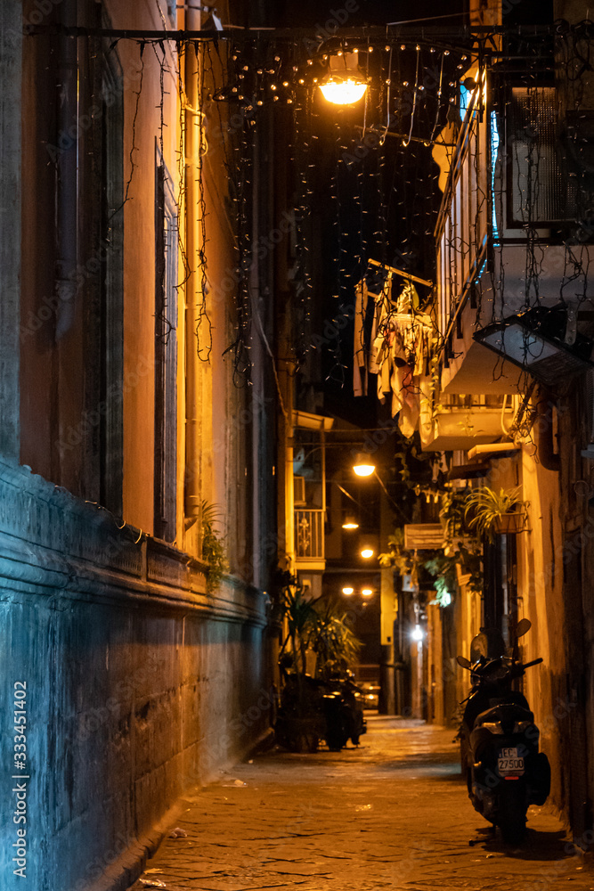The beautiful city of Naples Italy at night
