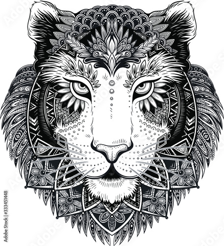 Vector Black and White Tattoo Tiger Head Illustration