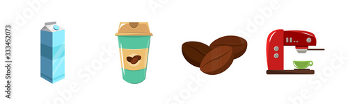 coffee flat icon set. coffee bean, turkish coffee, machine, disposable cup illustration design elements