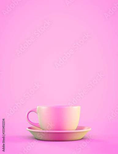 Pink mug on a pink background. With copyspace.