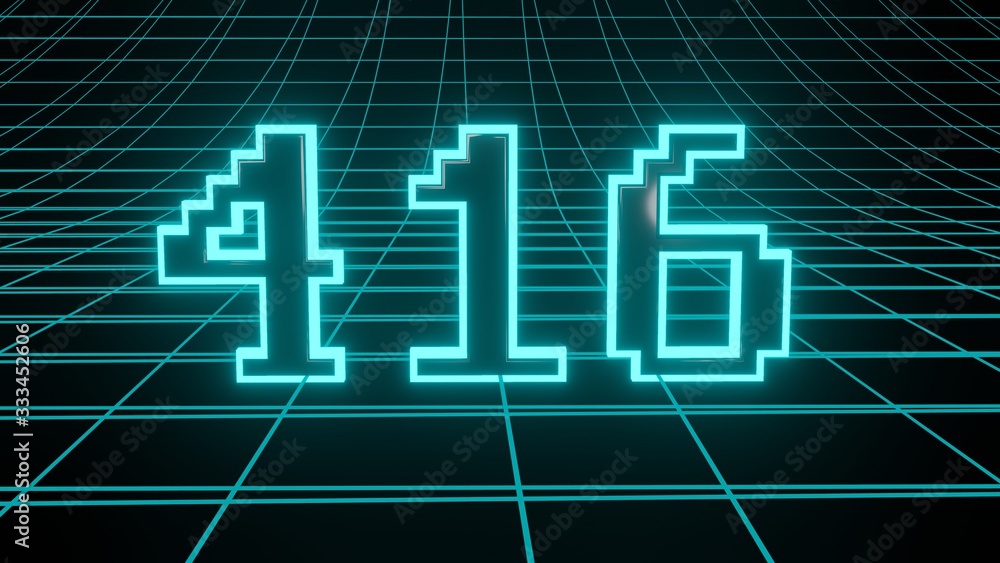 Number 416 in neon glow cyan on grid background, isolated number 3d render Number 416 in neon glow cyan on grid background, isolated number 3d render