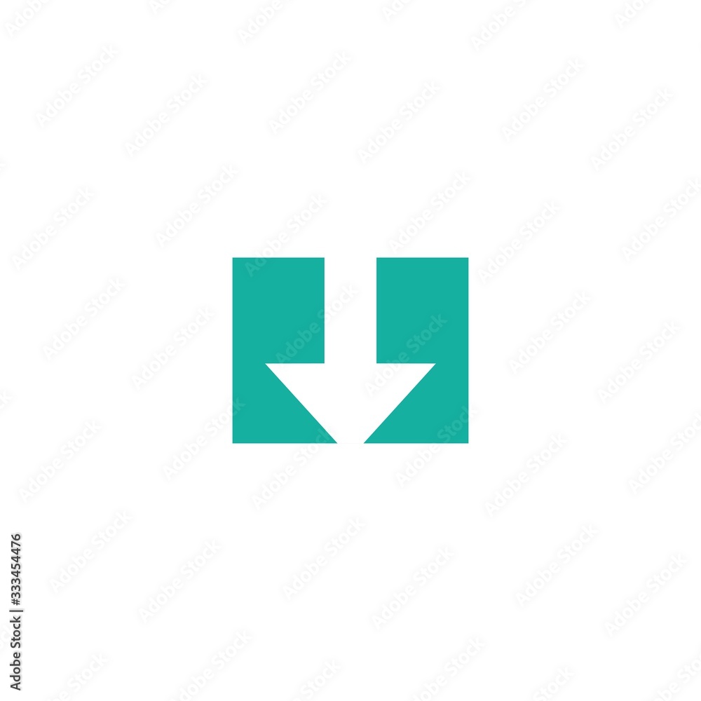 white arrow down in blue square. flat icon. download sign. white arrow down in blue square. flat icon. download sign.
