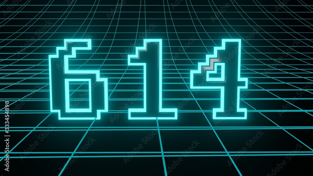 Number 614 in neon glow cyan on grid background, isolated number 3d render Number 614 in neon glow cyan on grid background, isolated number 3d render