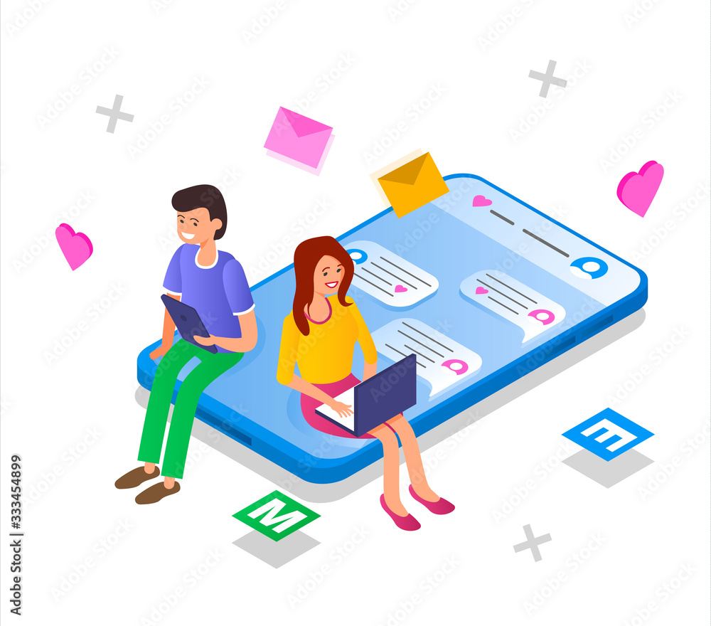 The guy and the girl communicate through a dating site The guy and the girl communicate through a dating site