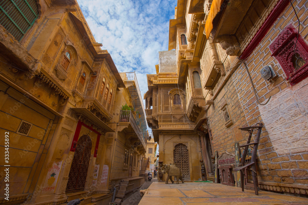 Golden City Jaisalmer, Rajasthan, India. The beautiful architecture of Jaisalmer.
