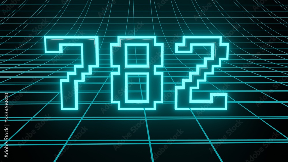 Number 782 in neon glow cyan on grid background, isolated number 3d render Number 782 in neon glow cyan on grid background, isolated number 3d render