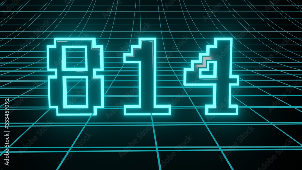 Number 814 in neon glow cyan on grid background, isolated number 3d render Number 814 in neon glow cyan on grid background, isolated number 3d render
