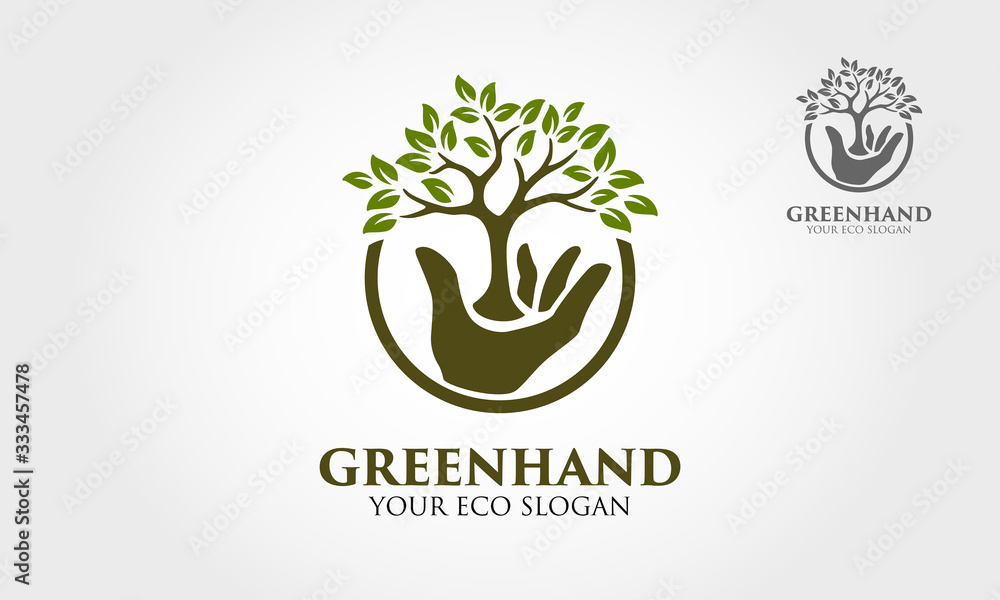 Green Hand Vector Logo Template. This logo that combine hand with green