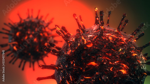 Horroristic 3D concept for the novel coronavirus Sars-Cov-2 photo