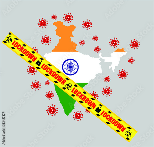 Vector illustration coronavirus 2019-nCoV, Covid-19.Stop Covid-19 sign & symbol concept. Virus covid-19 cell icon. India Lockdown coronavirus concept.