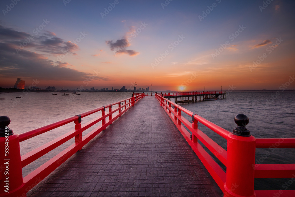 Red Bridge in the evening of Thailand