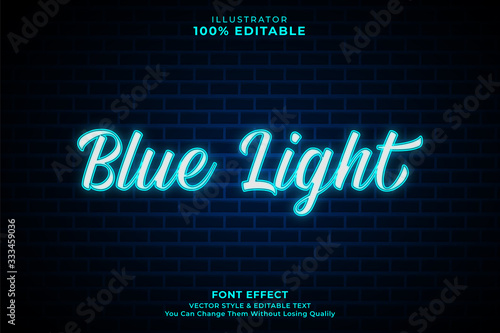 Neon Blue lights text effect, editable text 