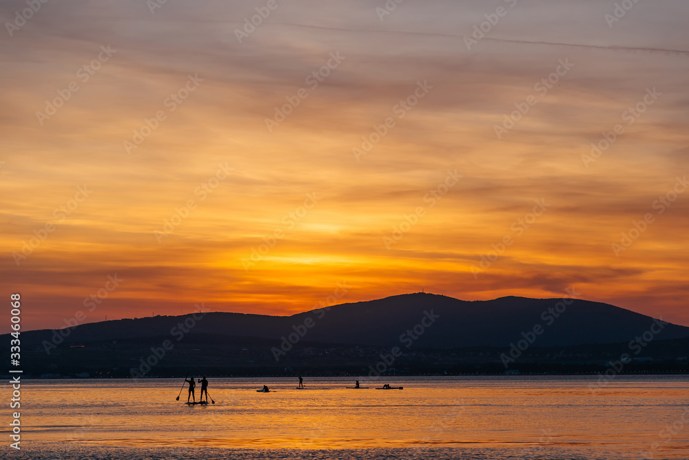 SAP surfing at sunset in Gelendzhik, Krasnodar region. SAP surfing at sunset in Gelendzhik, Krasnodar region.
