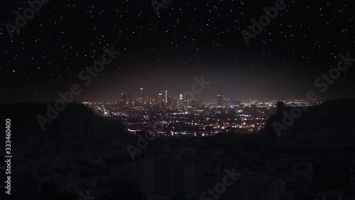 Blackout City Technological AI Warfare Power Outage Or Energy Crisis. Disasters, Climate change, Economic Recession and War Concept. Location: Downtown Los Angeles, California, United States. 
