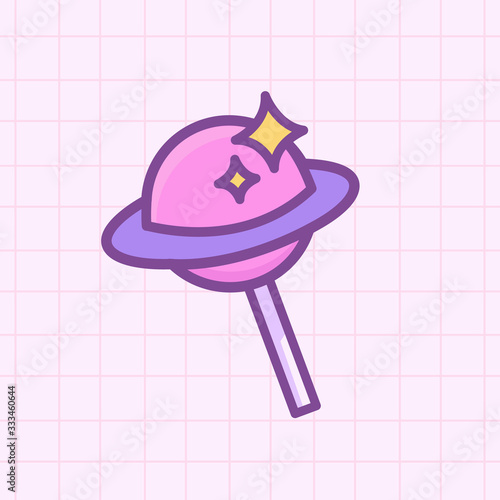 Vector isolated illustration pink cute candy lollipop planet in doodle cartoon style in pactel colors for icon, logotype, print, sticker