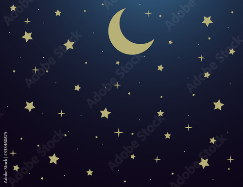 night sky with stars and moon. paper art style.Vector of a crescent moon with stars on a cloudy night sky. Moon and stars background.Vector EPS 10.