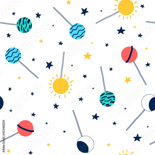 Hand drawing space pattern seamless with lollipop vector illustration.