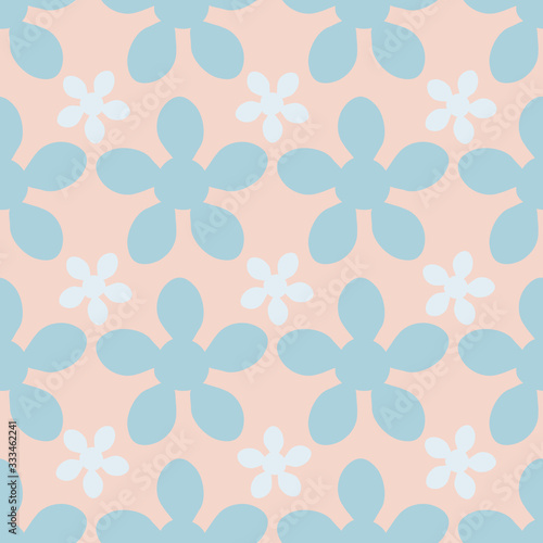 Abstract cowrie shell seamless vector pattern background. Modern mussel repeat in popular necklace style layout. Pink blue marine design all over print for summer beach vacation resort concept.