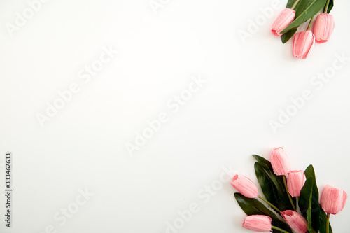 Fototapeta Naklejka Na Ścianę i Meble -  Bouquet of pink tulips on white background