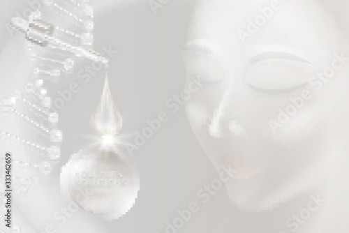Fototapeta Naklejka Na Ścianę i Meble -  Hyaluronic acid skin solutions ad, white collagen serum drop with cosmetic advertising background ready to use, illustration vector.