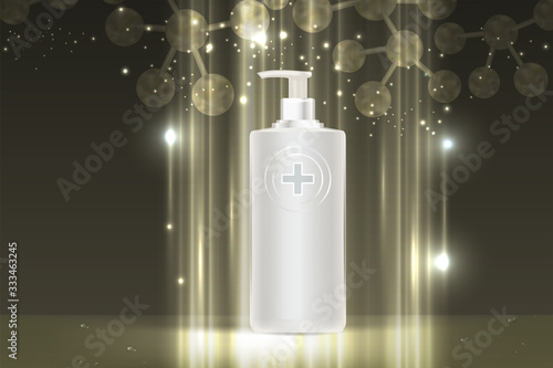 Beauty product ad design, white cosmetic container with collagen solution advertising background ready to use, luxury skin care banner, illustration vector.